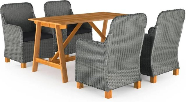 vidaXL 5-tlg Garten-Essgruppe Modell 10 aus Polyrattan und Akazienholz in Hellgrau und Schwarz - Bild 1