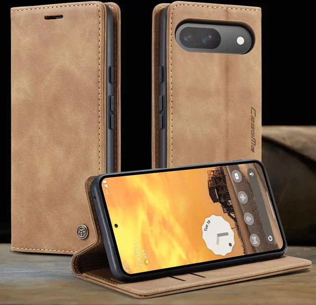 Lederne Magnet-Brieftasche als Schutzhülle für Google Pixel 9 Pro, 8 Pro, 10 XL und Flip in Rot oder Braun mit Kartenfach und Standfunktion - Bild 1