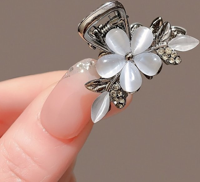 Haarspange Blumen, Mattsilber, Metallbasis, Diamantzweige - Bild 1