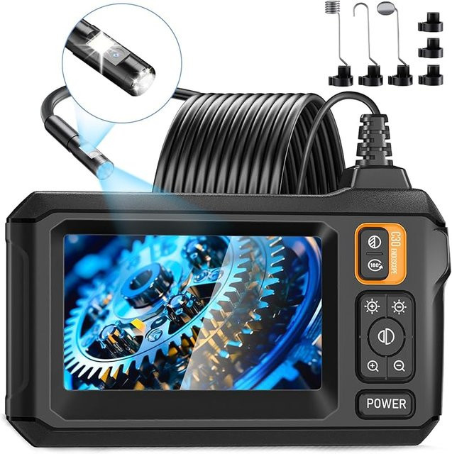 INSKAM Industrielle Endoskop-Inspektionskamera mit 4,3 Zoll IPS HD 1080P Doppelobjektiv, IP67 wasserdichte Schlangenkamera in Schwarz - Bild 1