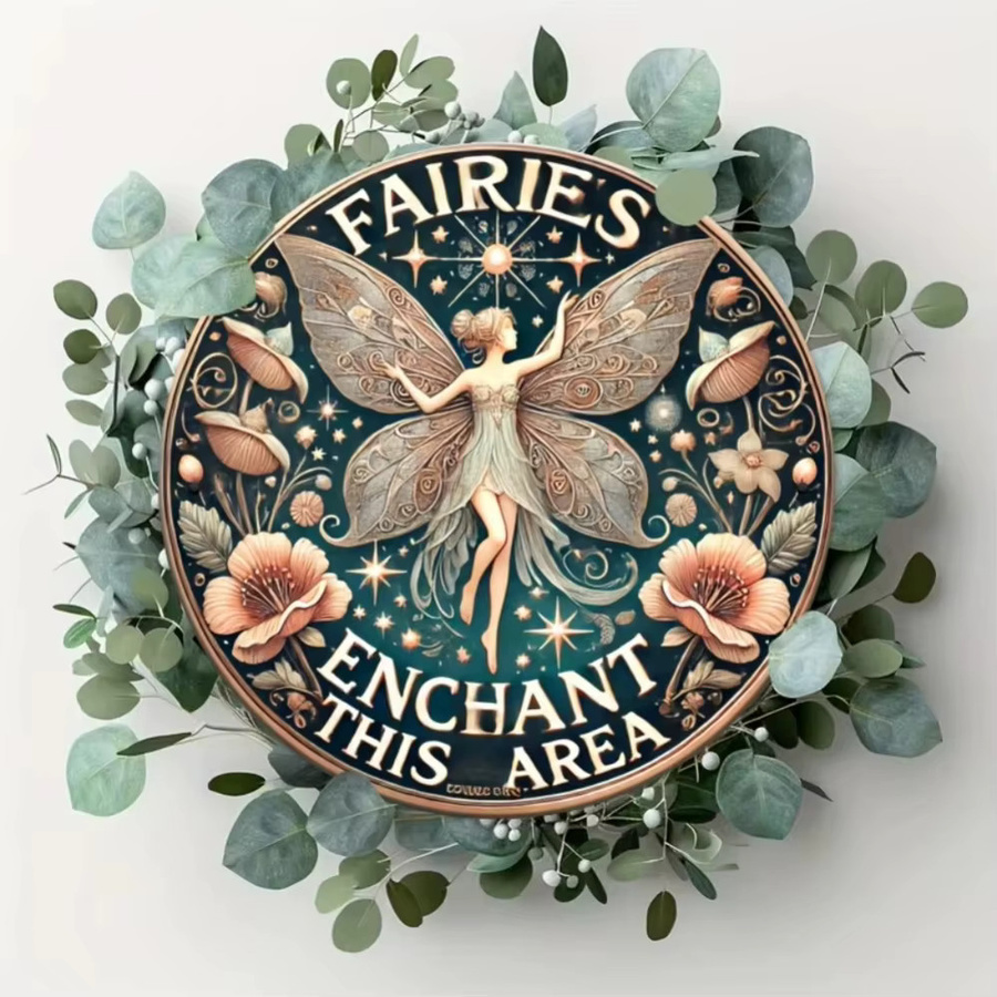 HELLOYOUNG Vintage Fairy Enchantment Wandschild aus Metall mit floralem Design, Mehrfarbig, B/H: 20,3 x 20,3 cm - Bild 4