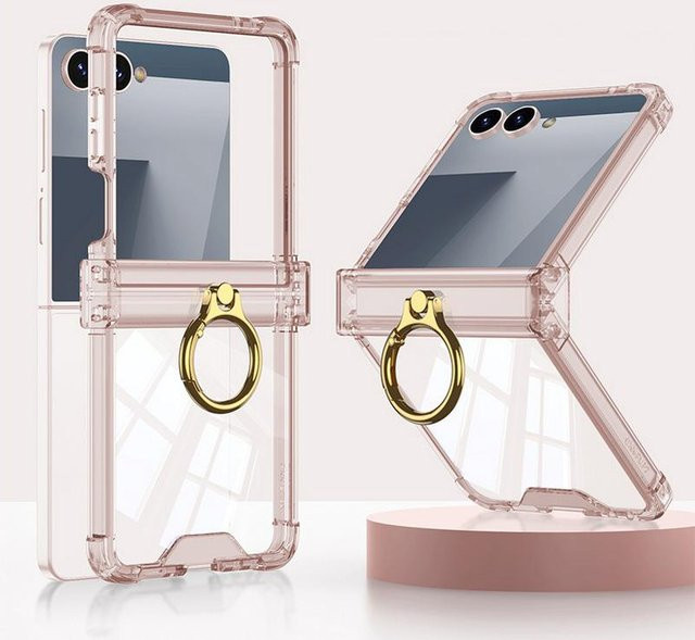 Samsung Galaxy Z Flip 7 Hülle mit Airbag Anti-Drop Schutz, All-inclusive Klappbare Metallringhalter und Kamera Schutzabdeckung, transparent - Bild 1