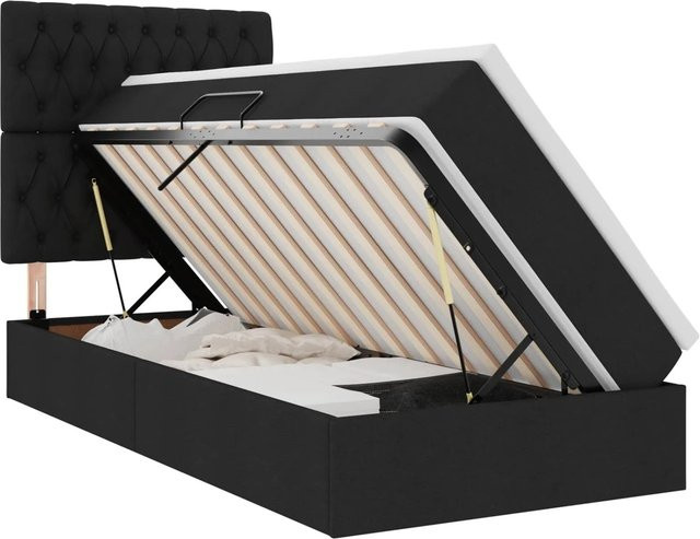 vidaXL Bett mit Stauraum und LED in Schwarz mit Polsterrahmen und Lift-up-Basis, B/T: 100 x 200 cm - Bild 1