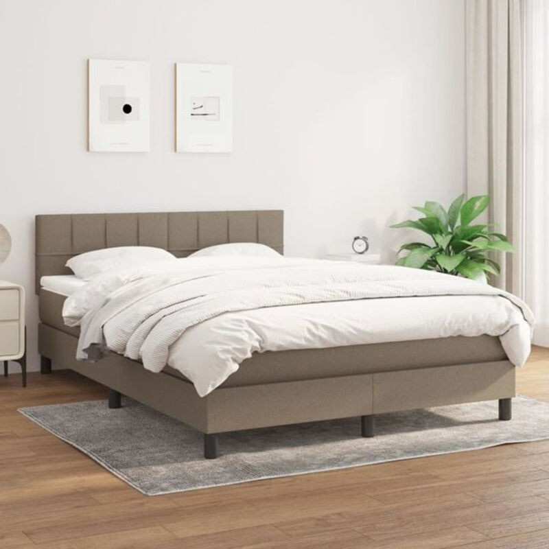 Vidaxl Boxspringbett mit Matratze in Taupe Meliert aus Stoff B/T/H: 140 x 190 cm - Bild 1