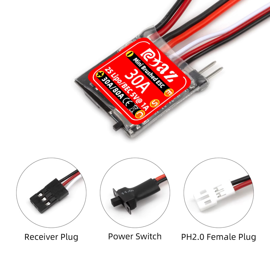 RCXAZ RC ESC Mini 30A gebürstete ESC-Kombination mit 030 050 Bürstenmotor, Zubehör, 1:18, 1:24 - Bild 2