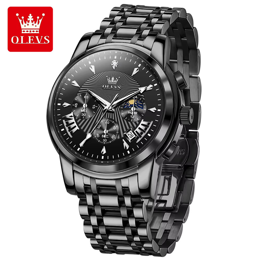 OLEVS Chronograph, Quarz, Edelstahl, Schwarz, Silber, Herren - Bild 6