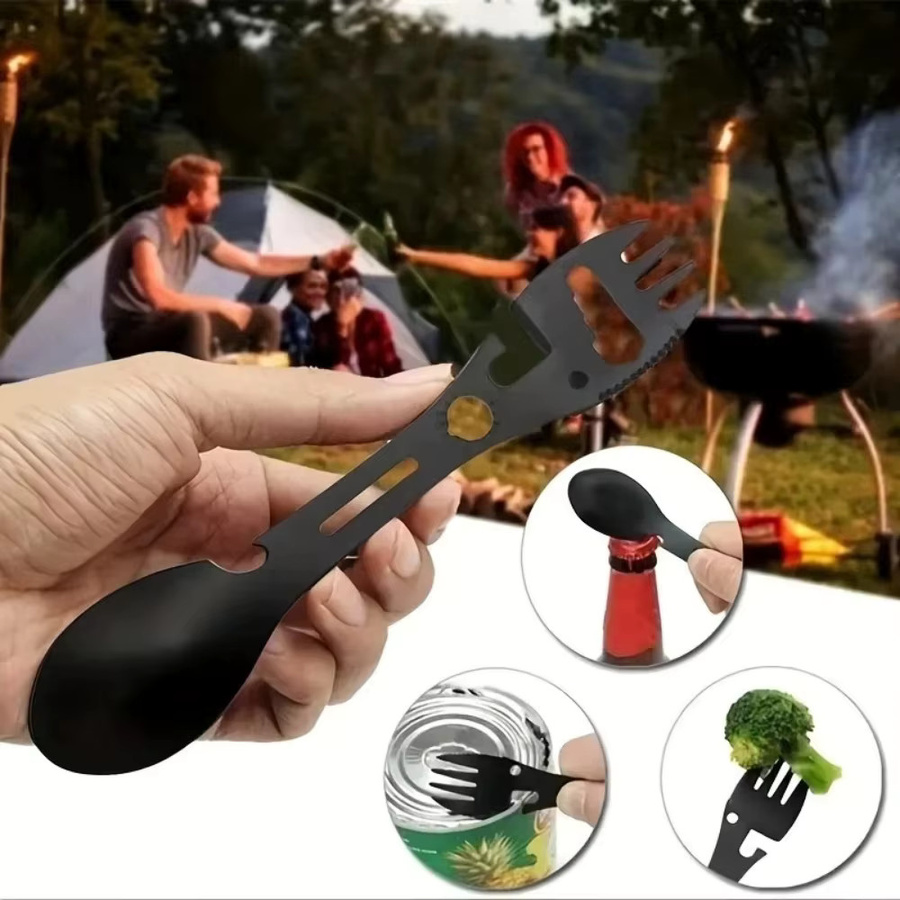 LISM Multifunktions-Spork aus Edelstahl in Schwarz Matt mit Dosenöffner und Flaschenöffner als tragbares Camping-Multitool - Bild 4