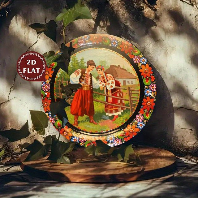 Potdemiel Vintage Metallwandkunstschild Ukrainisches traditionelles Kostüm aus Aluminium, Breite: 20 cm, Höhe: 20 cm, Tiefe: 20 cm - Bild 1