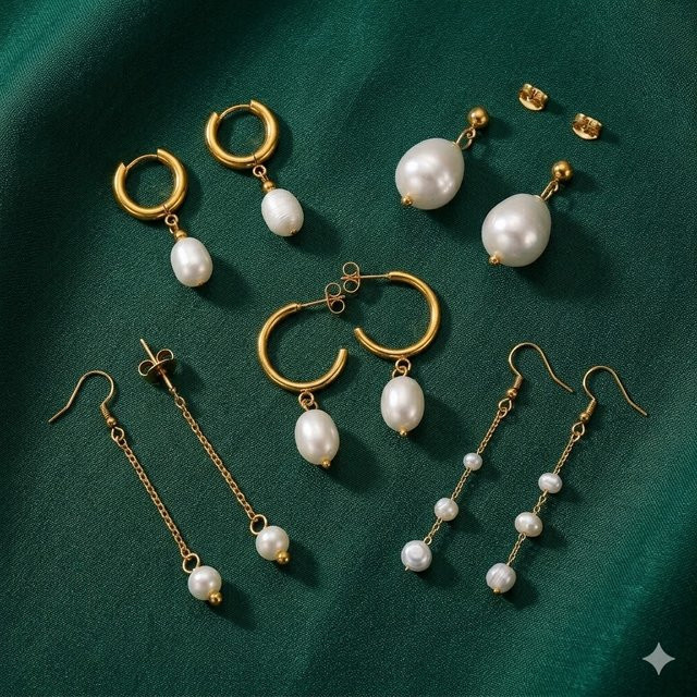St.delan Ohrringe Set, 18K vergoldet, Perle, Damen, Vintage - Bild 1