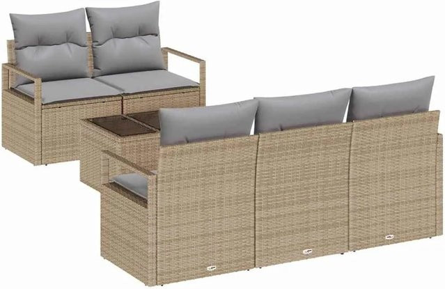 vidaXL Sofa Set 6-teilig aus Poly-Rattan mit Kissen in Beige und Grau - Bild 1