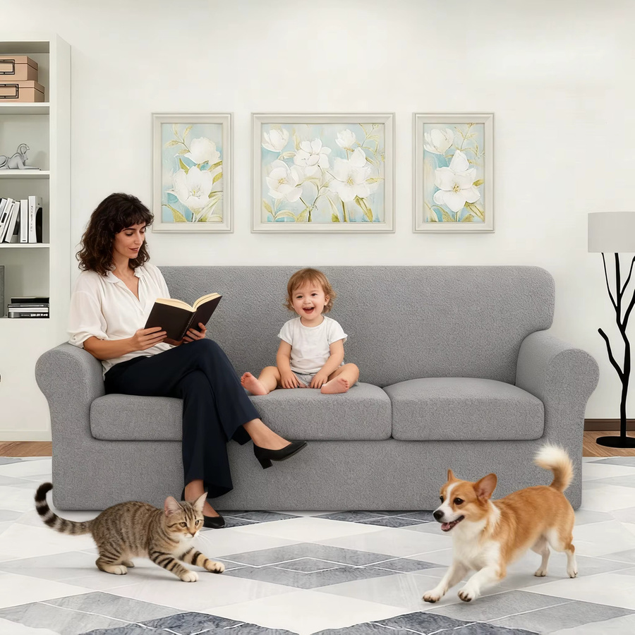 Elastischer Jacquard-Spandex-Couchbezug mit Kissenbezug für dein Sofa, verdickter Stretch-Möbelschutz in Braun oder Grau - Bild 2