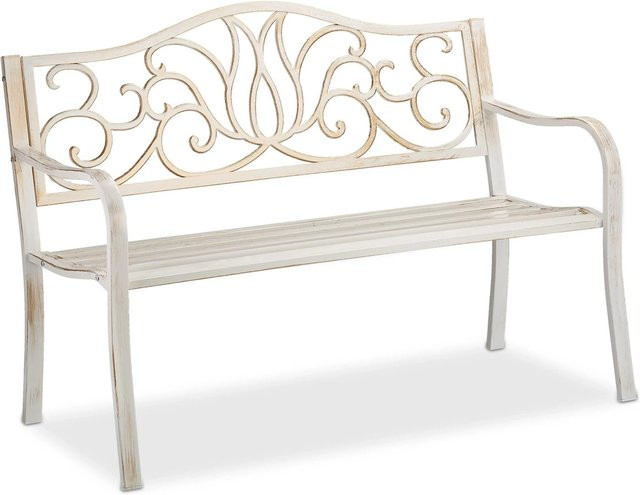Relaxdays Gartenbank aus Stahl und Gusseisen für 2 Personen in Weiß-Bronze mit floralem Design, B/T/H: 127,5 x 90 x 63 cm - Bild 1