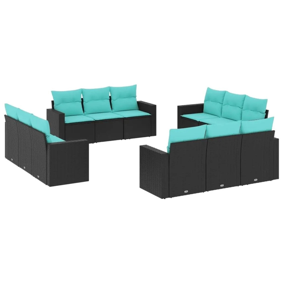 vidaXL 12-tlg. Garten-Sofagarnitur in U-Form aus Poly-Rattan und Metall mit Kissen in Schwarz - Bild 2