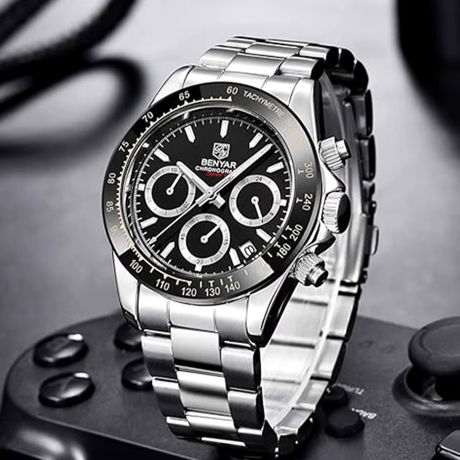 BENYAR Chronograph Armbanduhr, Quarz, Edelstahl, Schwarz, Herren - Bild 2