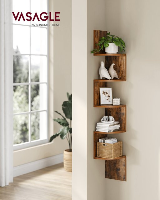 VASAGLE Eckregal Greige Wandregal mit 5 Ebenen als Schweberegal für Bücher und Pflanzen im Schlafzimmer oder Wohnzimmer - Bild 1
