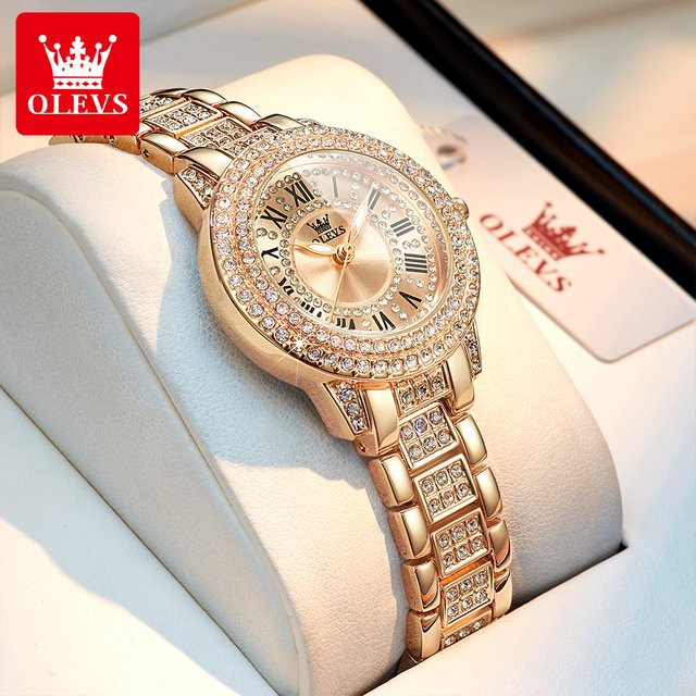 Olevs Armbanduhr Quarz, Edelstahl, Roségold, Diamant, Damen - Bild 1