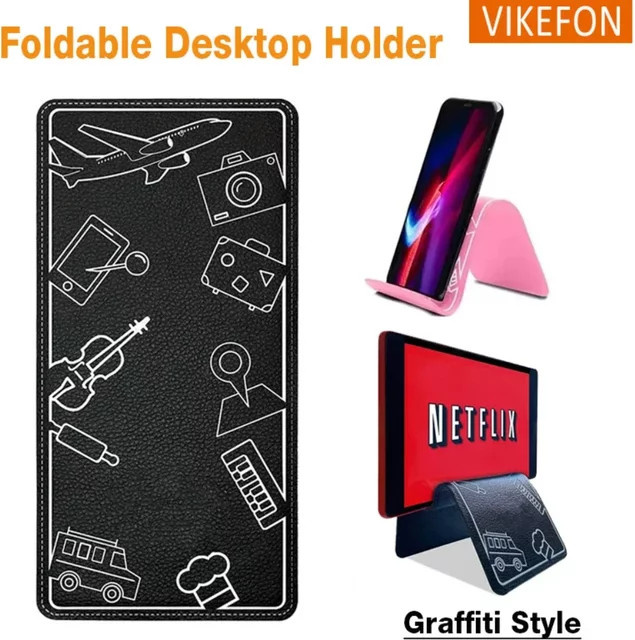 Multifunktionaler faltbarer Handyhalter und Tablet-Ständer mit Graffiti-Design für iPad, iPhone, Samsung und Xiaomi, Farbe: Schwarz - Bild 1