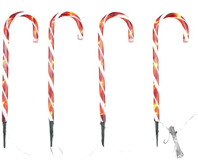 Lex LED Zuckerstangen Lichterkette für Innen & Außen in Rot-Weiß mit Timerfunktion und Warmweißem Licht, Höhe: 50 cm - Bild 1