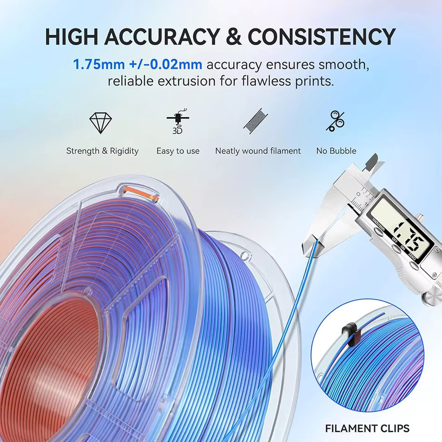 JAYO 20 Rollen 3D Seiden-PLA-Filament 4-in-1 Multicolor, 1,75 mm, glänzende Seidenstruktur für FDM-Drucker - Bild 2