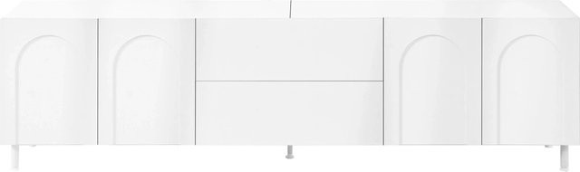 Merax TV-Schrank in Weiß mit 4 Türen und 2 Schubladen im modernen Bogen-Design und mattem Finish - Bild 1