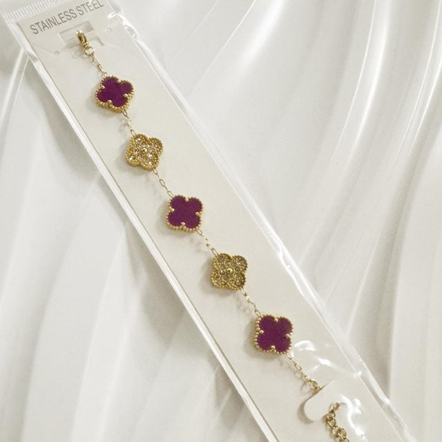 Hui Ran Armband Kleeblatt, Titanstahl, Weiß, Zirkonia, Damen - Bild 1