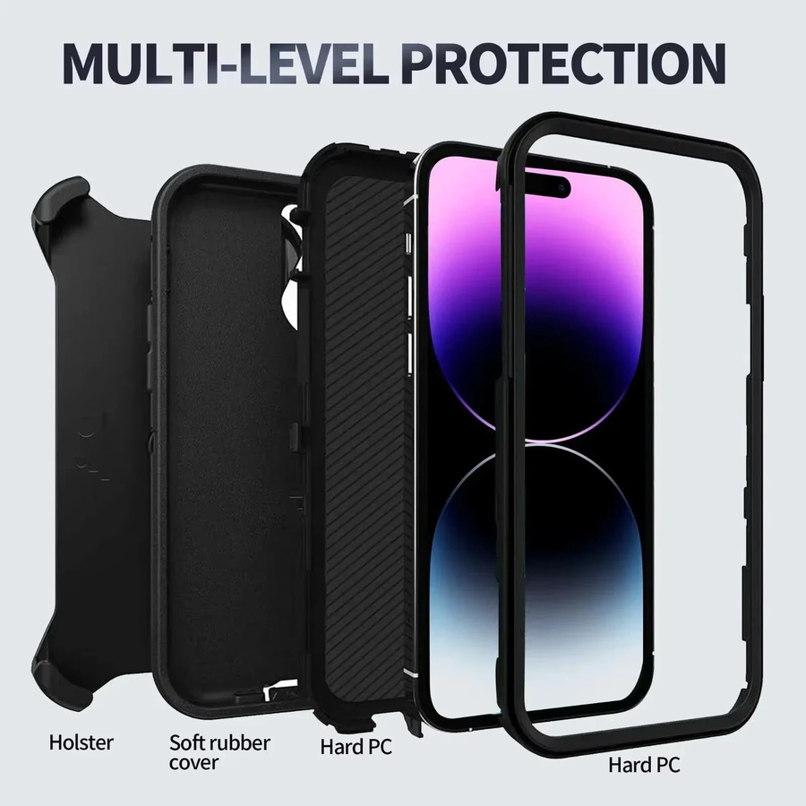 3in1 Heavy Duty Rugged Armor Schutzhülle für Apple iPhone 16 15 14 13 12 11 Pro Max Plus Mini in Schwarz und Rot - Bild 2