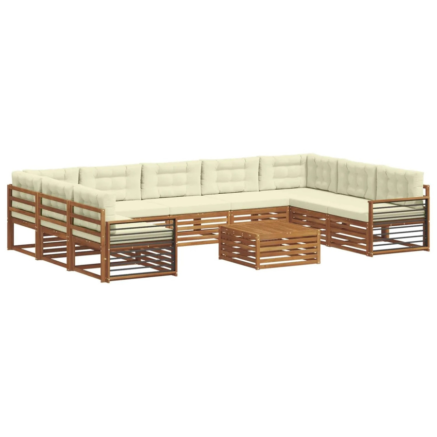 vidaXL Sofagarnitur aus Massivholz Akazie in Natur und Beige, 10-teiliges Set mit wetterfesten Polstern und modernem Design - Bild 2