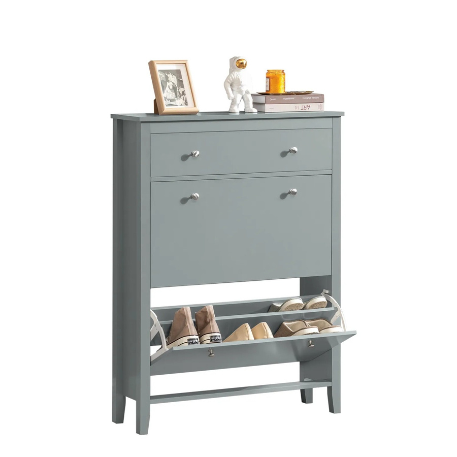 SoBuy Schuhkipper Schuhschrank mit 2 Klappen in Grau FSR89-HG, H: 108 cm, B: 80 cm, T: 25 cm - Bild 2