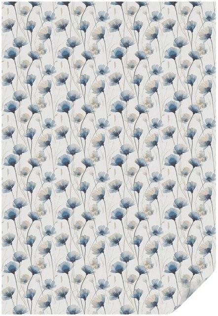 Tulup Fensterfolie mit blauem Blumenmuster in Weiß, blickdichte Klebefolie für Sichtschutz, Breite: 100 cm, Höhe: 146 cm - Bild 1