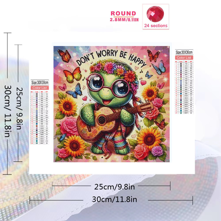 Momoart Diamant-Stickerei Meeresschildkröte mit Blumen und Schmetterlingen als DIY Kreuzstich Wandkunst, Multicolor, B/H: 20 x 20 cm - Bild 2