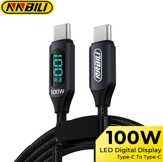 NNBILI 100W Typ-C zu Typ-C PD Schnellladegerät mit Display und USB-A zu USB-C Datenkabel für iPhone, POCO und Huawei - Bild 1