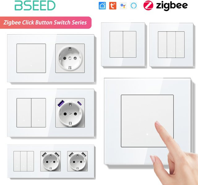 BSEED Zigbee Smart Lichtschalter mit Glasfront und LED-Anzeige, Tuya Smart Life und Alexa Steuerung, Weiß - Bild 1