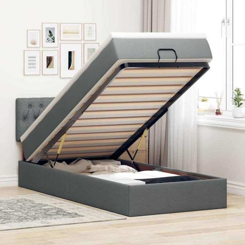 vidaxl Ottoman Polsterbett mit Matratze und LED-Beleuchtung in Dunkelgrau, B/T: 100 x 200 cm - Bild 1