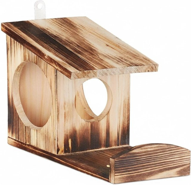Relaxdays Eichhörnchen Futterhaus aus geflammtem Tannenholz zum Aufhängen, B/T/H: 17,5 x 14 x 25 cm - Bild 1