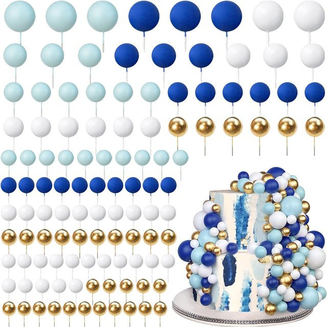 98 Stück Cupcake-Topper und Kuchendeckel in Blau und Multicolour aus Schaumstoff als Backdekoration für Geburtstag und Jahrestag - Bild 1