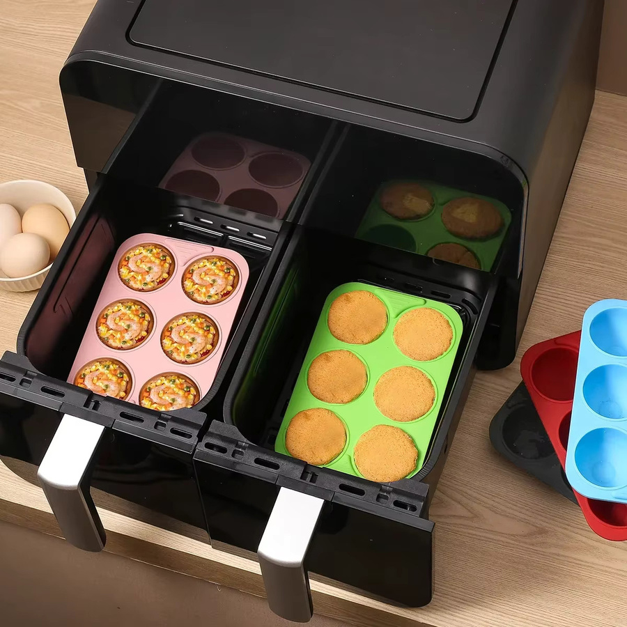 Hitzebeständige Silikon-Backform für Muffins und Kuchen mit 6 Mulden, Grau, Rechteckig - Bild 3