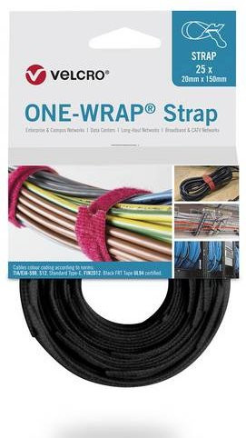 VELCRO One Wrap Strap Klettband Schwarz, 25 Stück, Breite: 2 cm, Länge: 33 cm - Bild 1