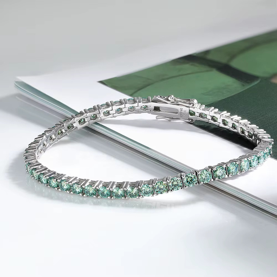 Serenity Tennisarmband, 925 Silber, vergoldet, grüner Moissanit, Unisex - Bild 3
