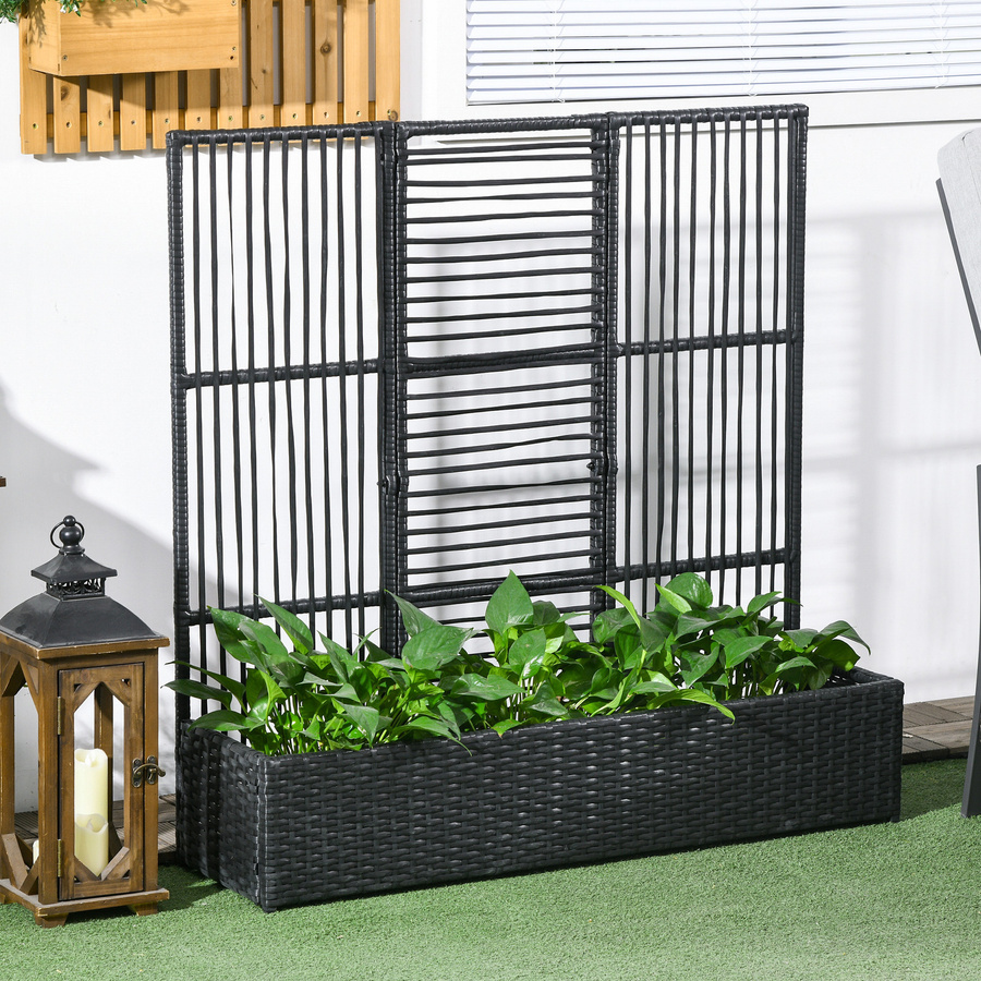 Outsunny Polyrattan Hochbeet mit Rankgitter und Blumenkasten in Schwarz, B/T/H: 103 x 103 x 29 cm - Bild 2