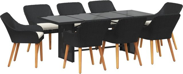 vidaXL 9-teiliges Garten Essset aus schwarzem Poly-Rattan mit Glastisch für Terrasse und Garten - Bild 1