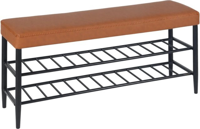 Relaxdays Schuhbank aus Eisen in Braun mit 2 Ablagen im Mid-Century-Modern Stil, B/T/H: 100 x 50 x 30 cm - Bild 1