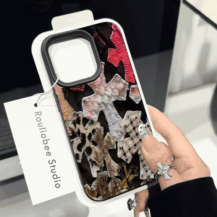 Leoparden-Kreuz Mode Handyhülle aus weichem TPU und Kunstleder für iPhone 16 15 14 13 12 11 Pro Max Plus X XR XS Max in Multicolour - Bild 1