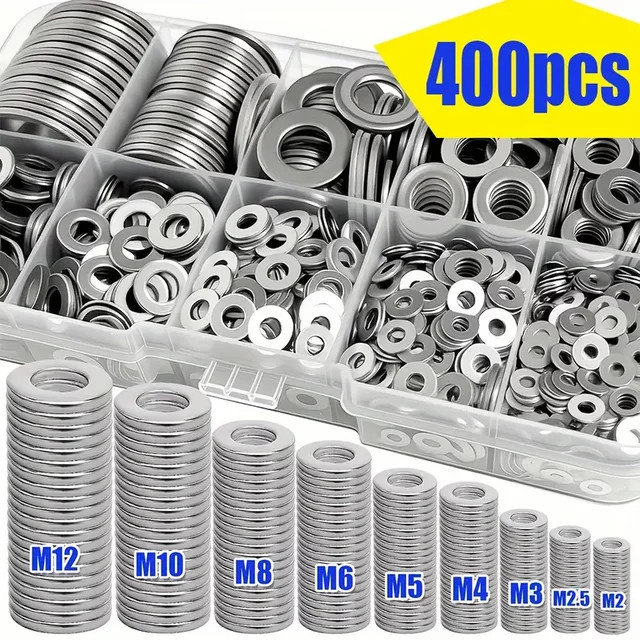 400 Stück flache Unterlegscheiben-Dichtungskombination in Silber, Anti-Rutsch-Dichtungsscheiben M2 bis M12 - Bild 1