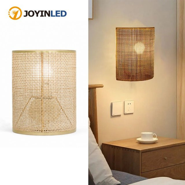 JOYINLED 2er Set Bambus-Wandleuchten in Braun, Retro Rattan Wandlampe mit E27 Fassung für Wohnzimmer, Schlafzimmer und Esszimmer - Bild 1