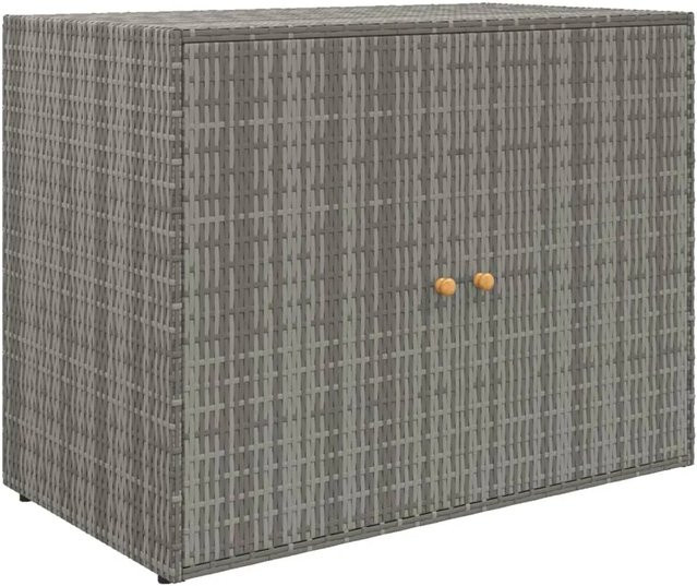 vidaXL Gartenschrank aus Polyrattan in Grau mit Türen und Regalböden, B/T/H: 100 x 55,5 x 80 cm - Bild 1