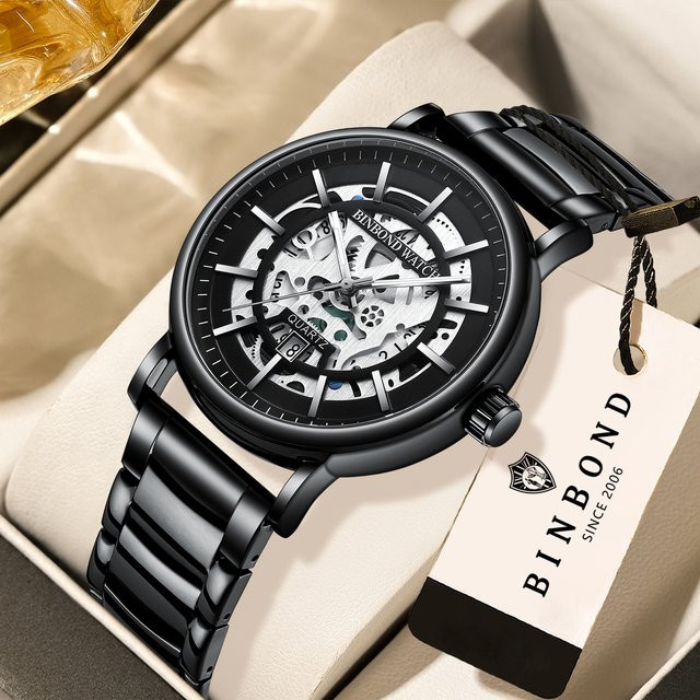 BINBOND Armbanduhr, Quarz, Edelstahl, Schwarz, Herren - Bild 1