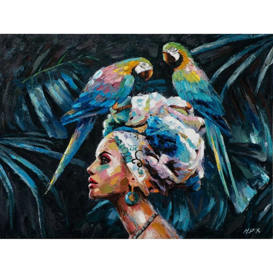 Art Universe Leinwandbild Schönheit mit blauen Papageien, modernes Wandbild in Multicolor, Breite: 90 cm, Höhe: 120 cm - Bild 2