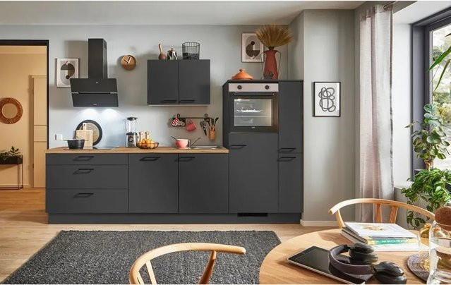 pino Küchenzeile Grafit mit Seitenschrank und Geräteplatz, Breite: 280 cm, Tiefe: 60 cm, Höhe: 174 cm - Bild 1