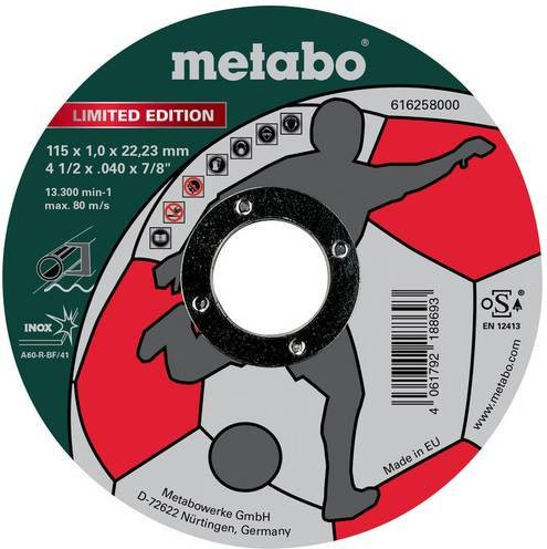 Metabo Limited Edition Soccer Trennscheibe gerade für Edelstahl und Stahl, Durchmesser: 115 mm, Breite: 1,0 mm, Farbe: Silber/Mehrfarbig - Bild 1