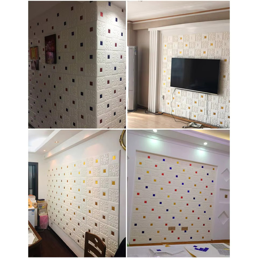 Selbstklebende 3D Schaumstoffplatten Wandaufkleber in Weiß und Lila, geometrisches Design, Wasserdicht, B/H: 70 x 70 cm, Marke ctzsoop - Bild 2